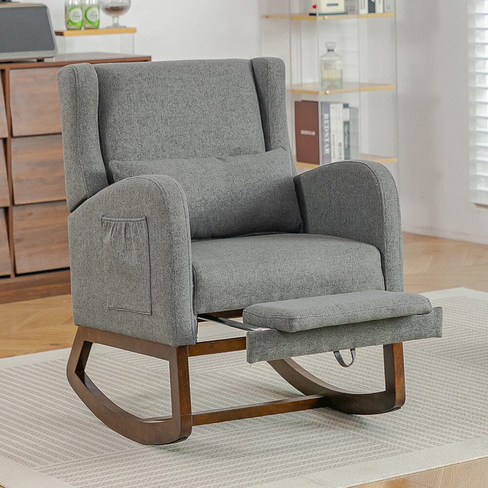 Modern Linen Rocking Chair with Footrest & Pillow Living and Home 