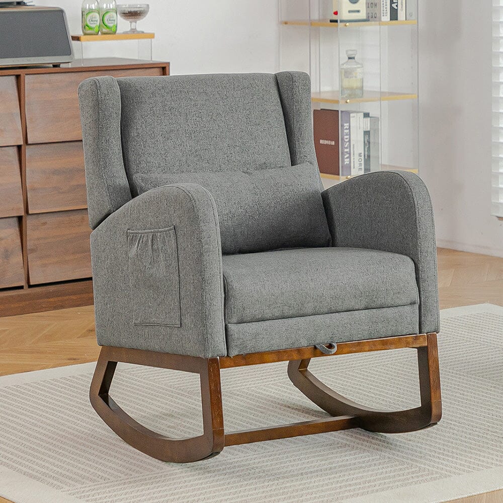 Modern Linen Rocking Chair with Footrest & Pillow Living and Home 