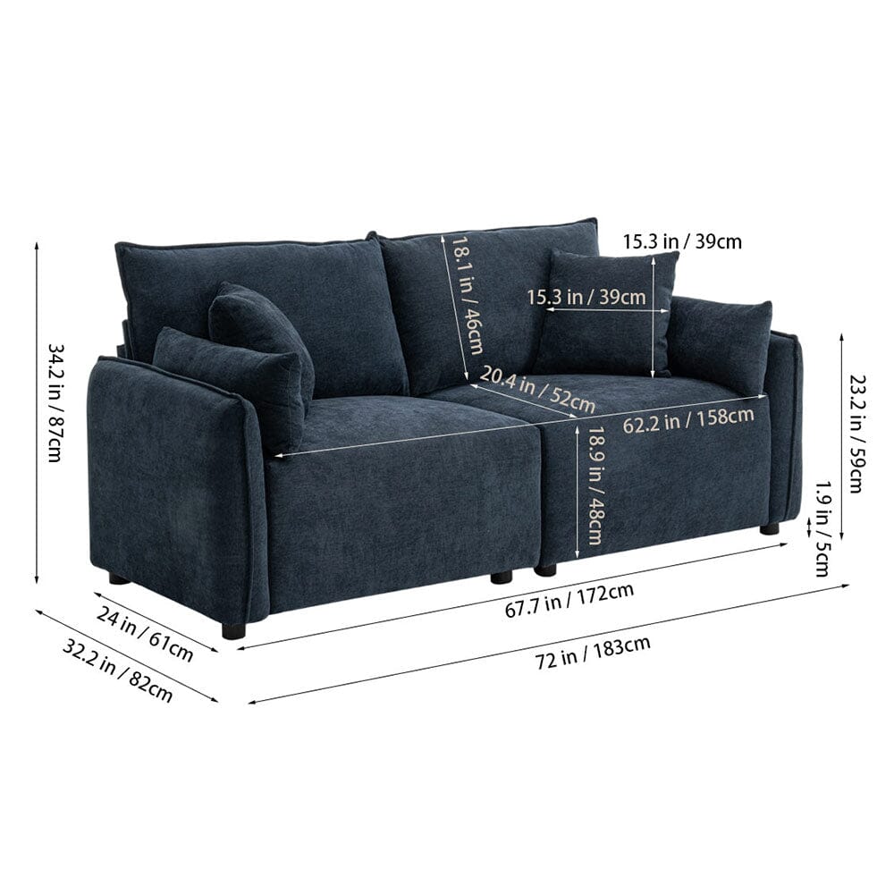 Chenille Wrapped Sofa with Pillows and Sturdy Metal Frame Living and Home 