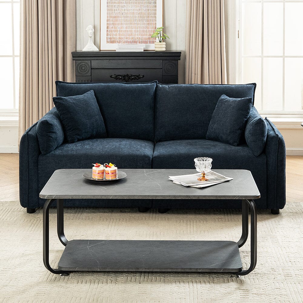 Chenille Wrapped Sofa with Pillows and Sturdy Metal Frame Living and Home Blue 