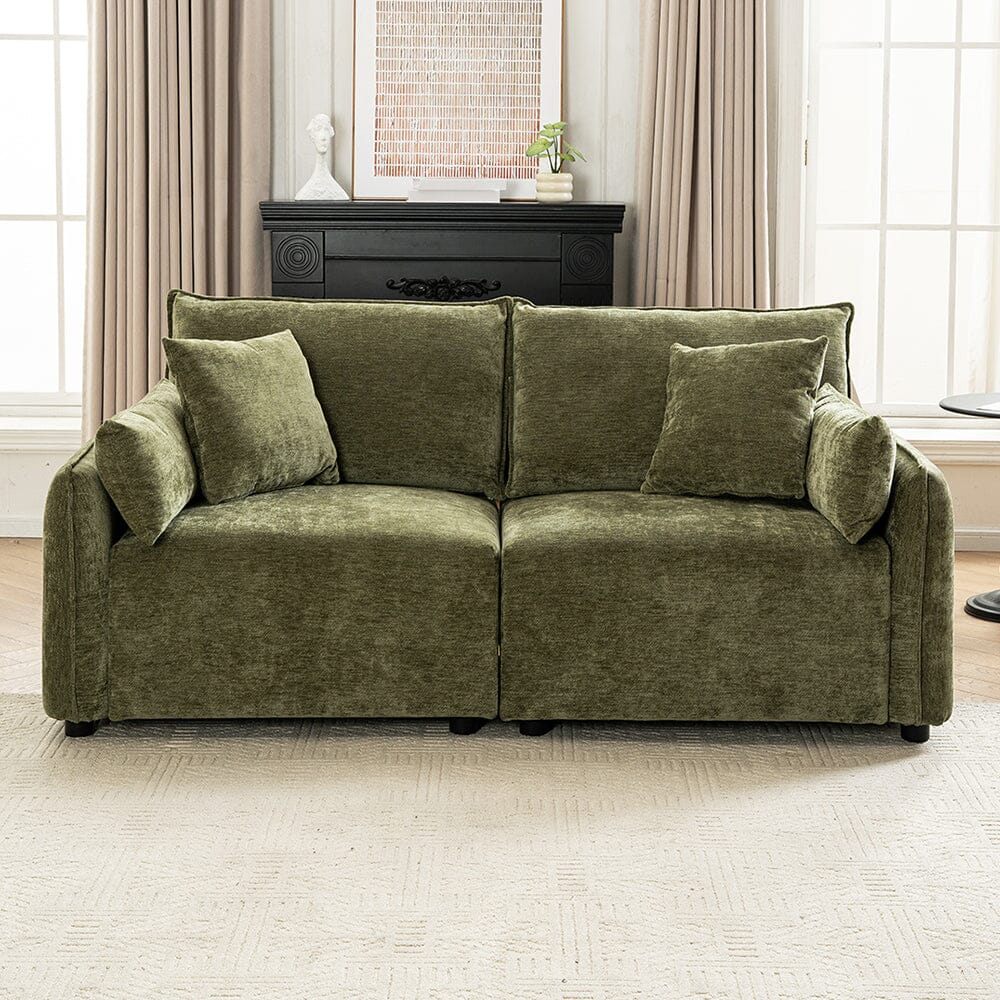 Chenille Wrapped Sofa with Pillows and Sturdy Metal Frame Living and Home Green 