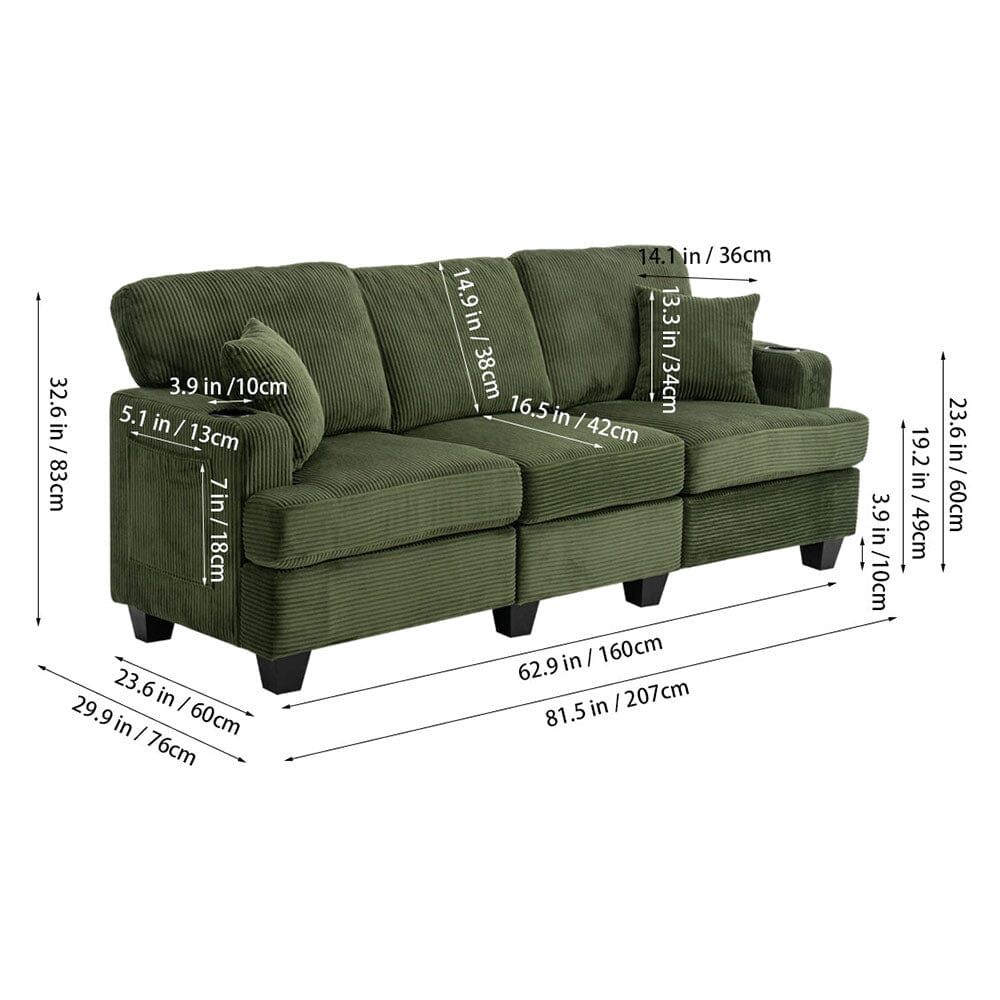 Corduroy Modular Sofa with Cup Holders and Plush Cushions Living and Home 