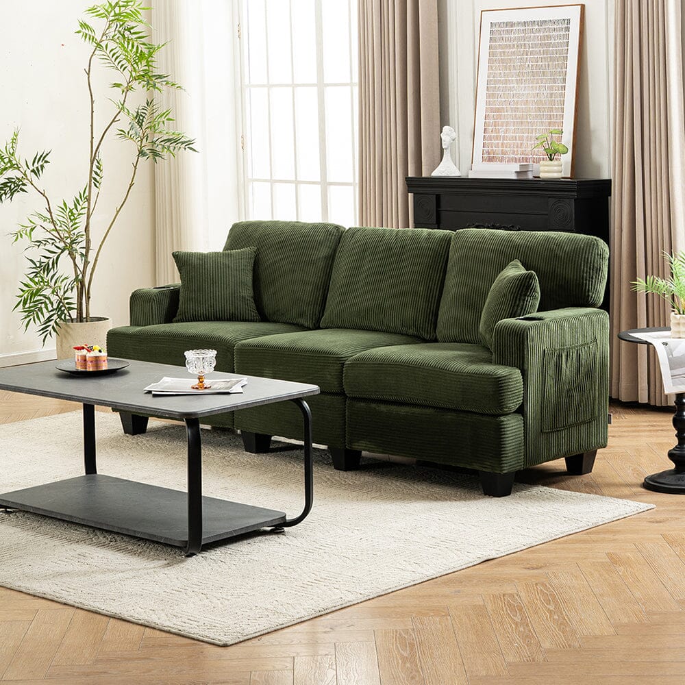 Corduroy Modular Sofa with Cup Holders and Plush Cushions Living and Home 