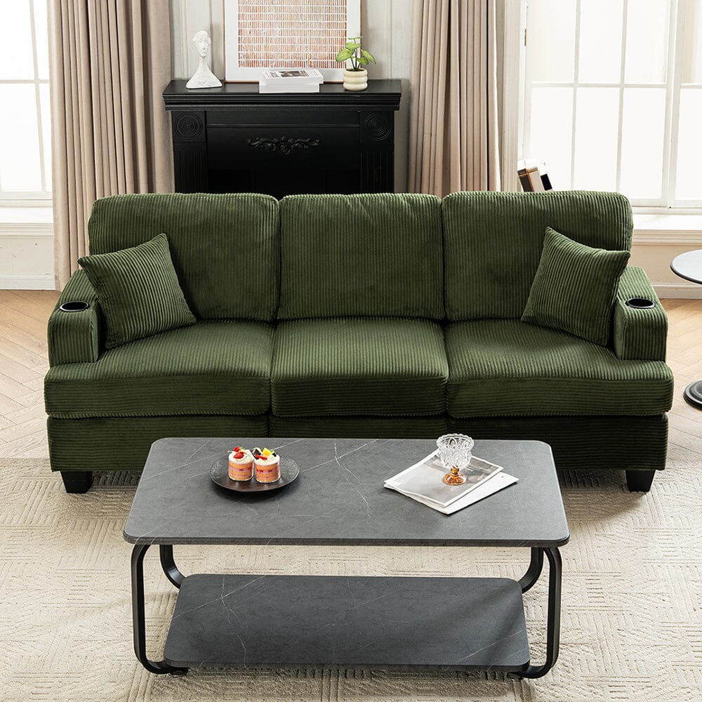 Corduroy Modular Sofa with Cup Holders and Plush Cushions Living and Home 