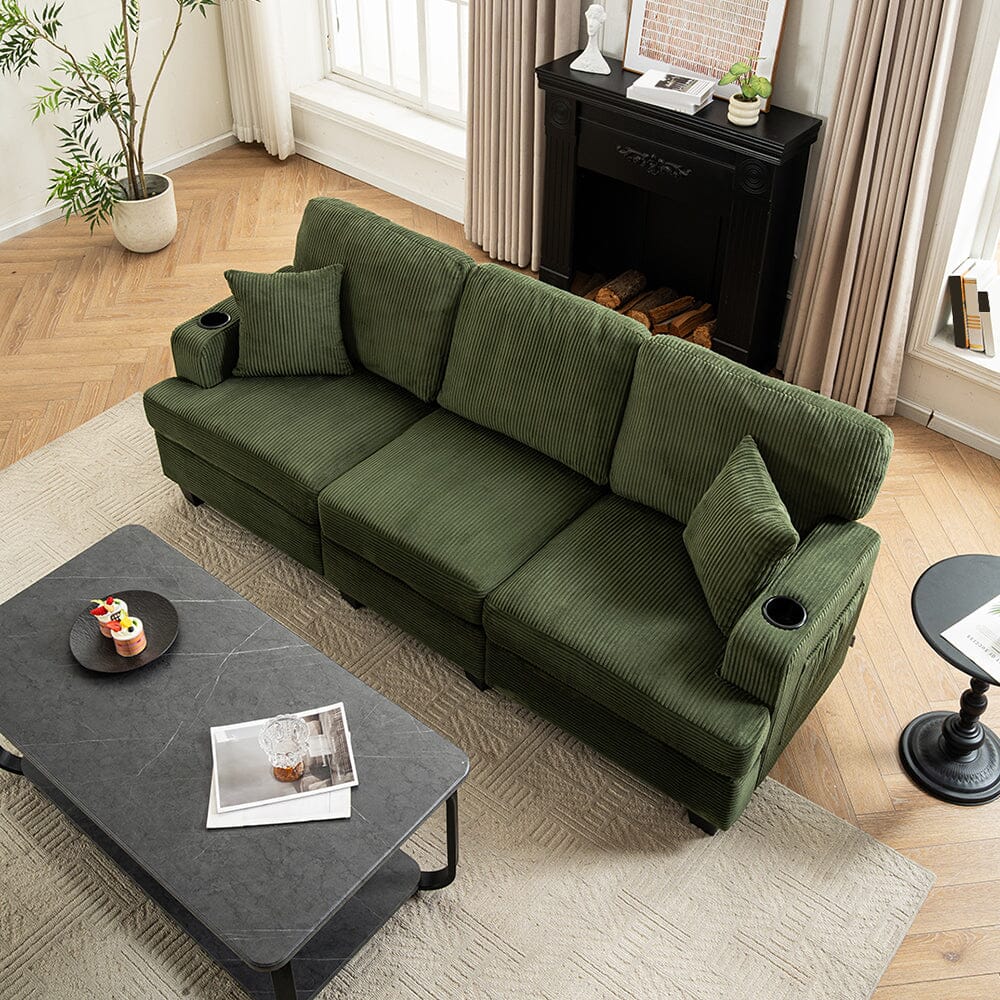 Corduroy Modular Sofa with Cup Holders and Plush Cushions Living and Home 