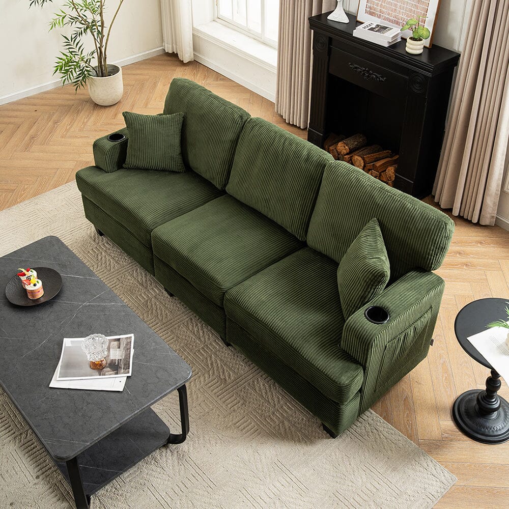 Corduroy Modular Sofa with Cup Holders and Plush Cushions Living and Home 