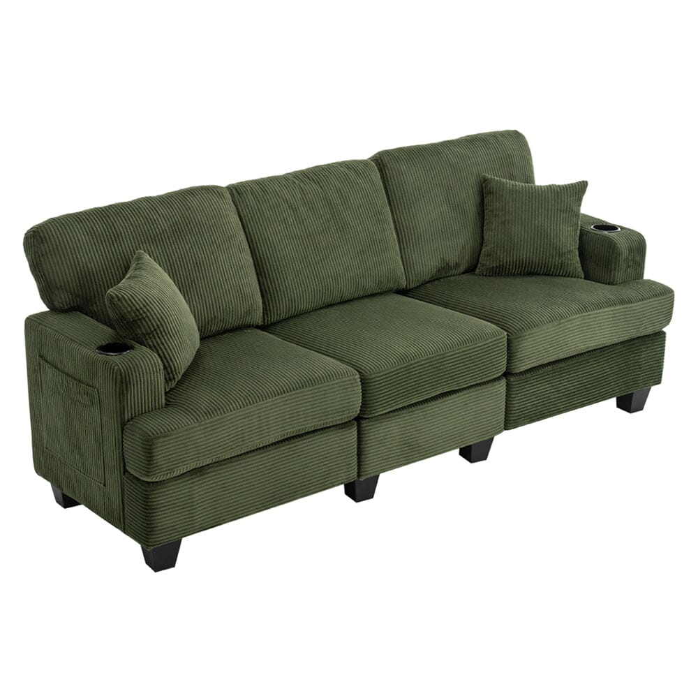 Corduroy Modular Sofa with Cup Holders and Plush Cushions Living and Home 