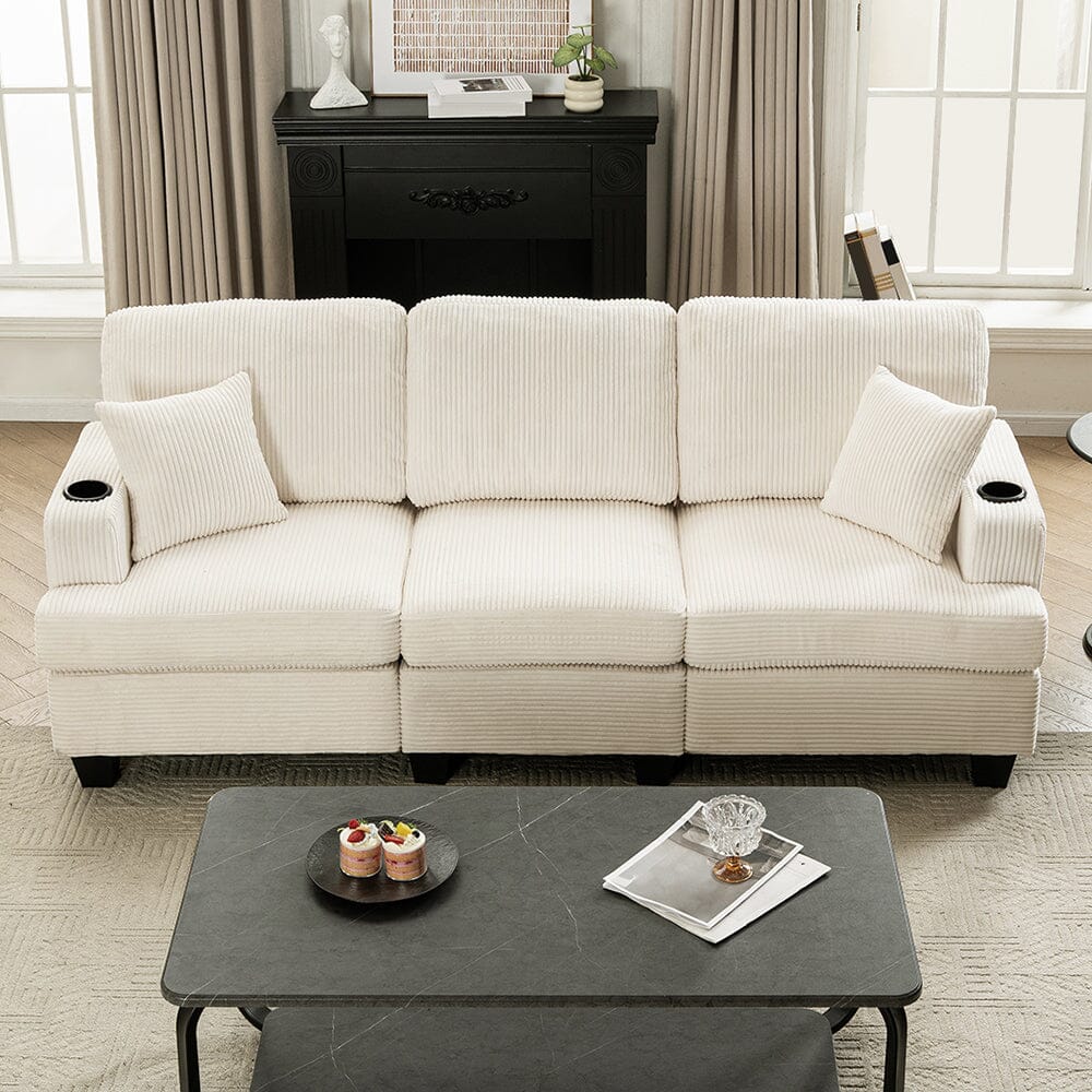 Corduroy Modular Sofa with Cup Holders and Plush Cushions Living and Home 