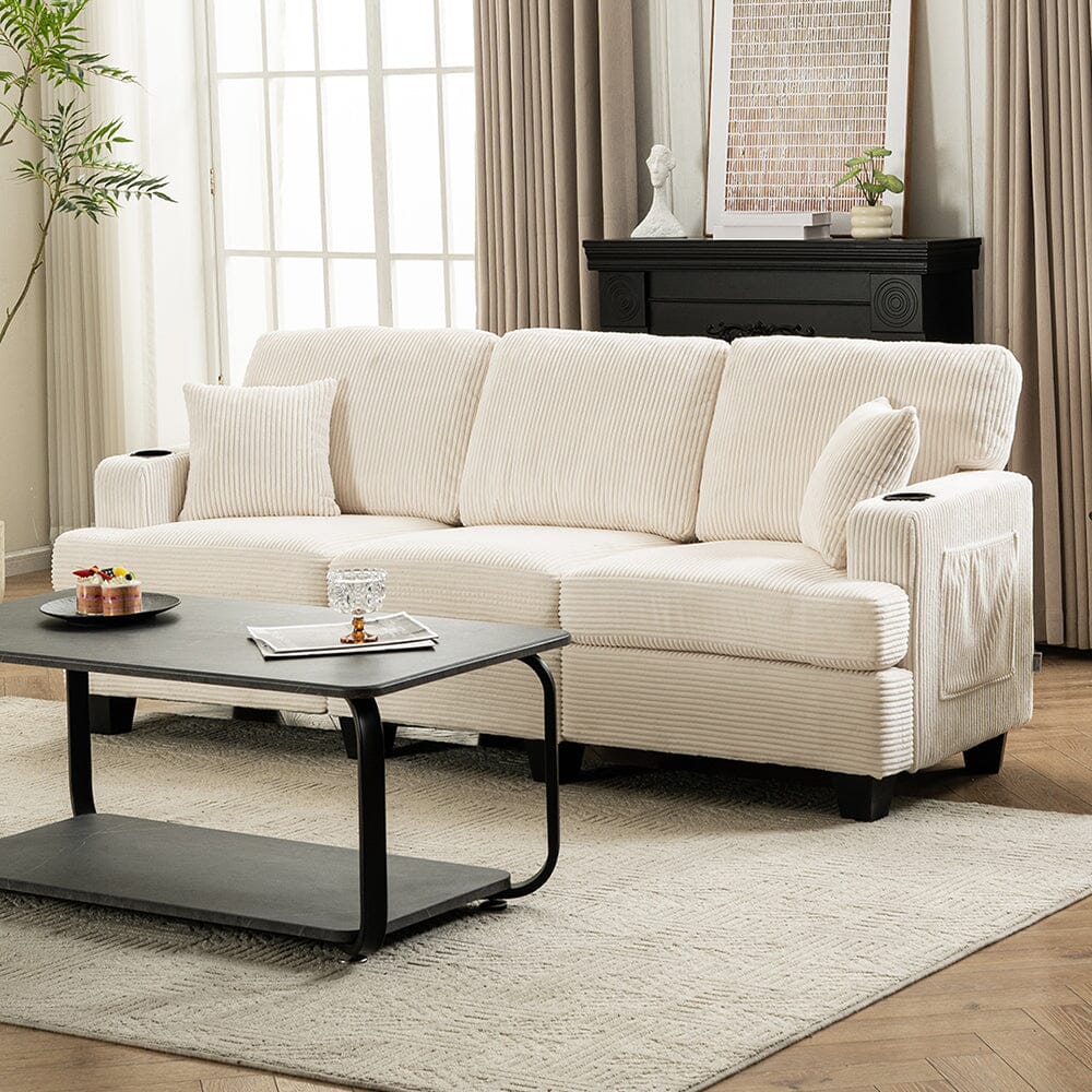 Corduroy Modular Sofa with Cup Holders and Plush Cushions Living and Home 