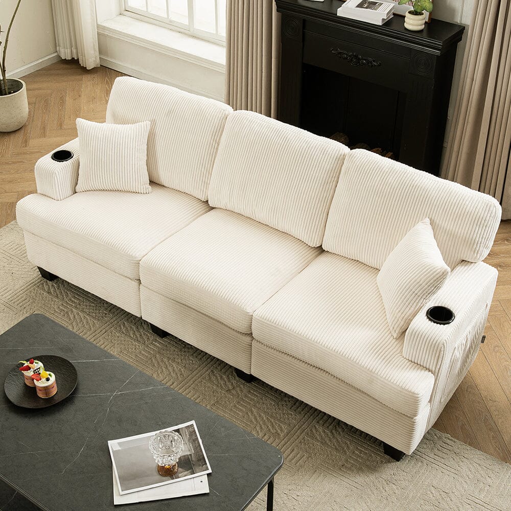 Corduroy Modular Sofa with Cup Holders and Plush Cushions Living and Home 