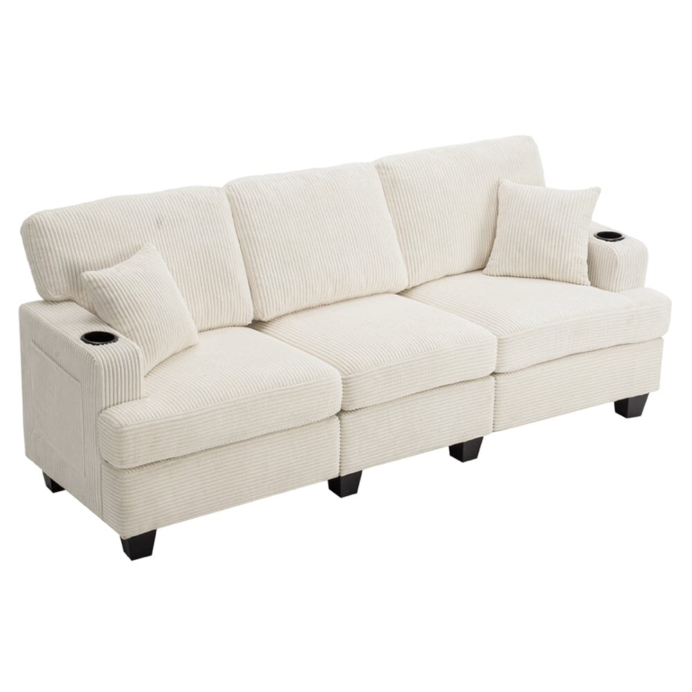 Corduroy Modular Sofa with Cup Holders and Plush Cushions Living and Home 