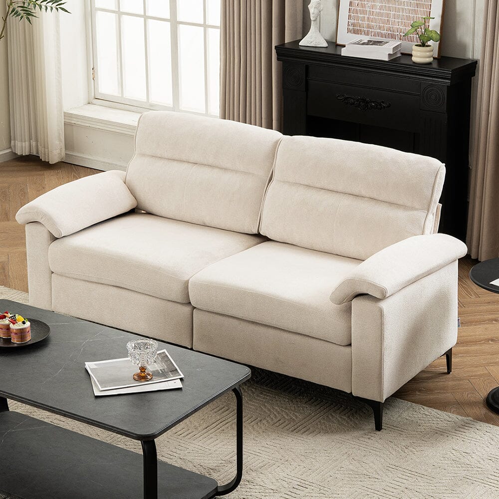 Chenille Sofa with Gold Plated Feet and Sturdy Metal Legs Living and Home White 