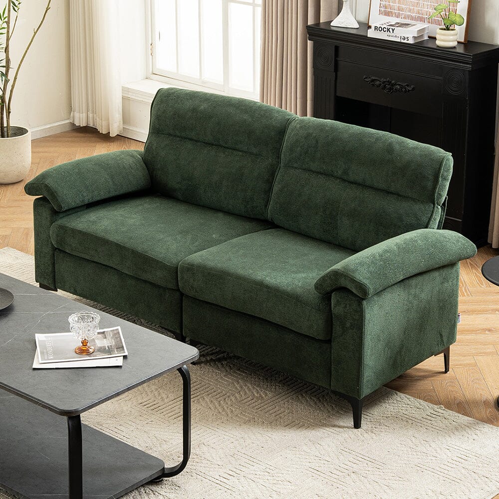 Chenille Sofa with Gold Plated Feet and Sturdy Metal Legs Living and Home Green 