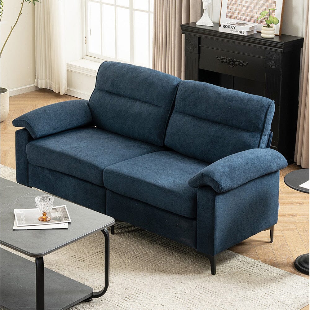 Chenille Sofa with Gold Plated Feet and Sturdy Metal Legs Living and Home Blue 