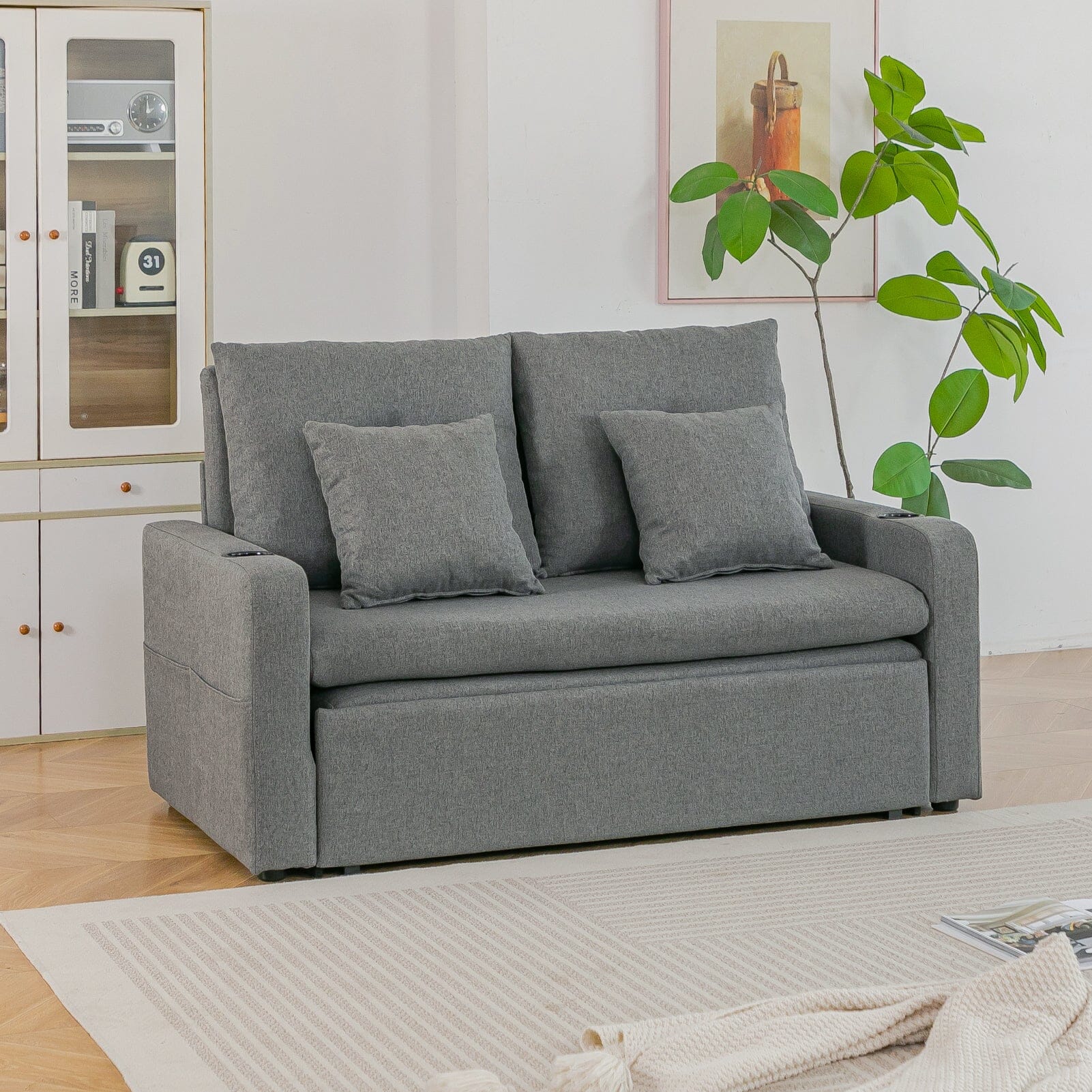 Pull-Out Sofa Bed with Storage Pockets and Cup Holders Living and Home 