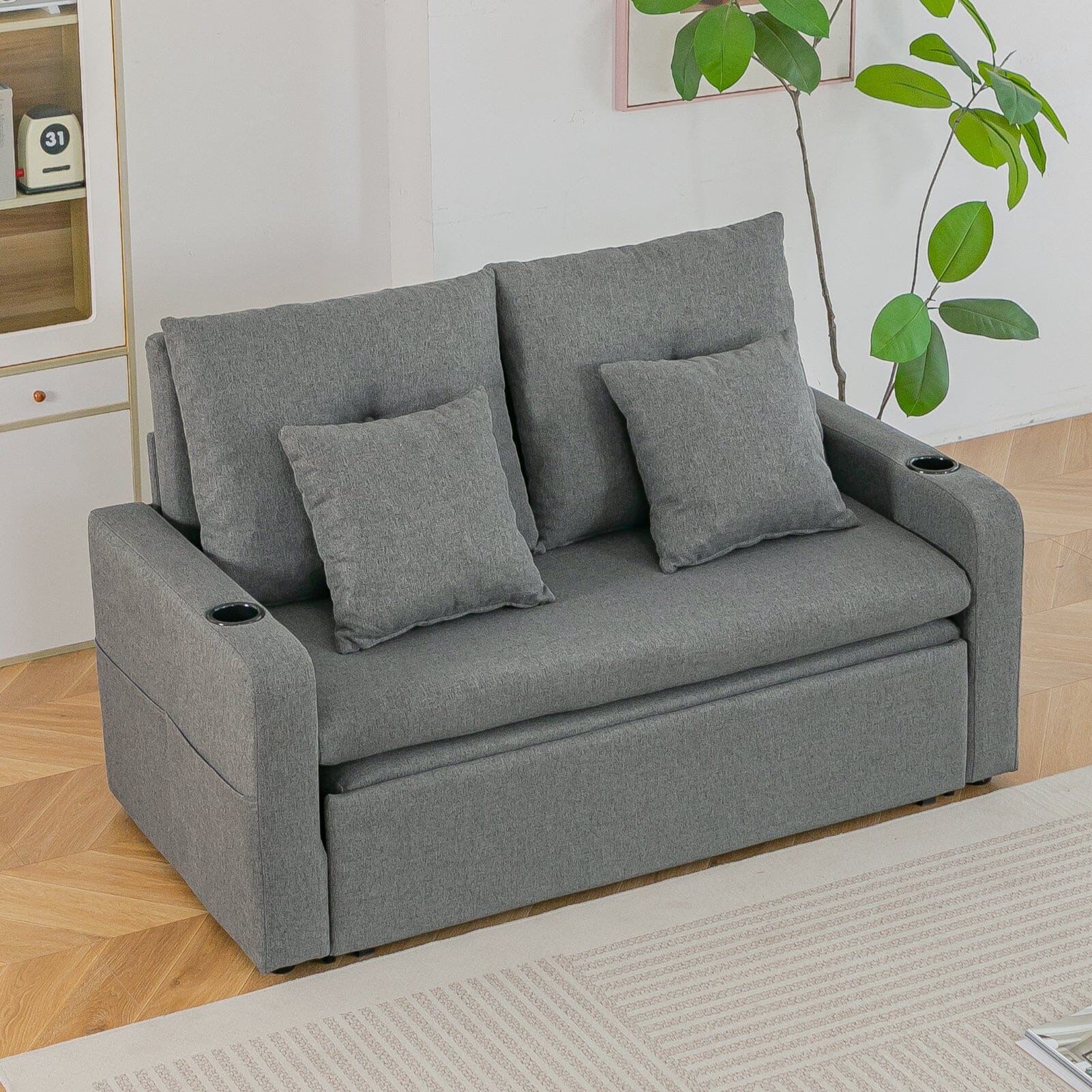 Pull-Out Sofa Bed with Storage Pockets and Cup Holders Living and Home 