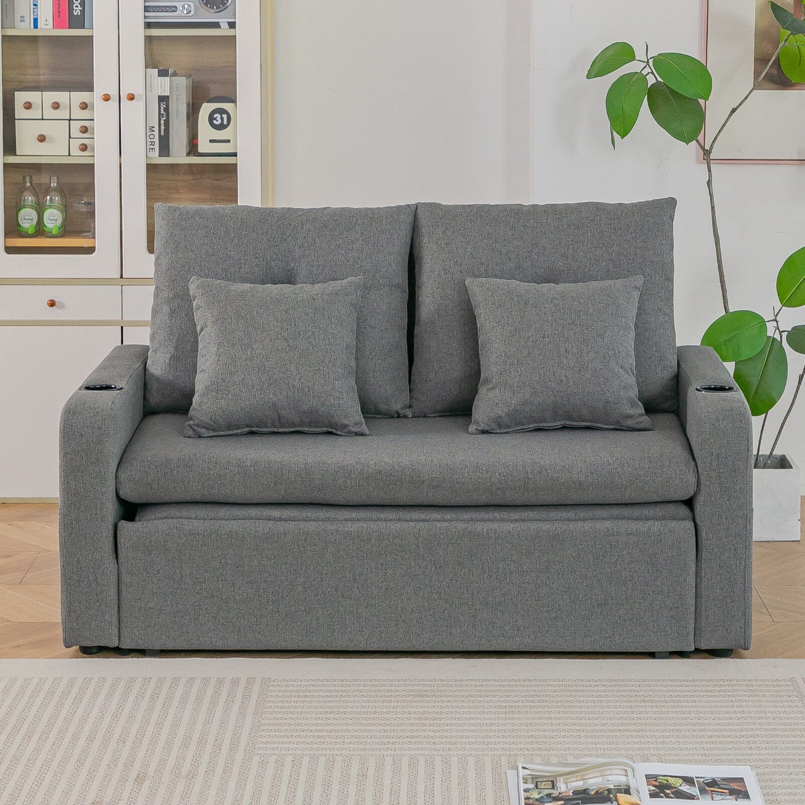 Pull-Out Sofa Bed with Storage Pockets and Cup Holders Living and Home 