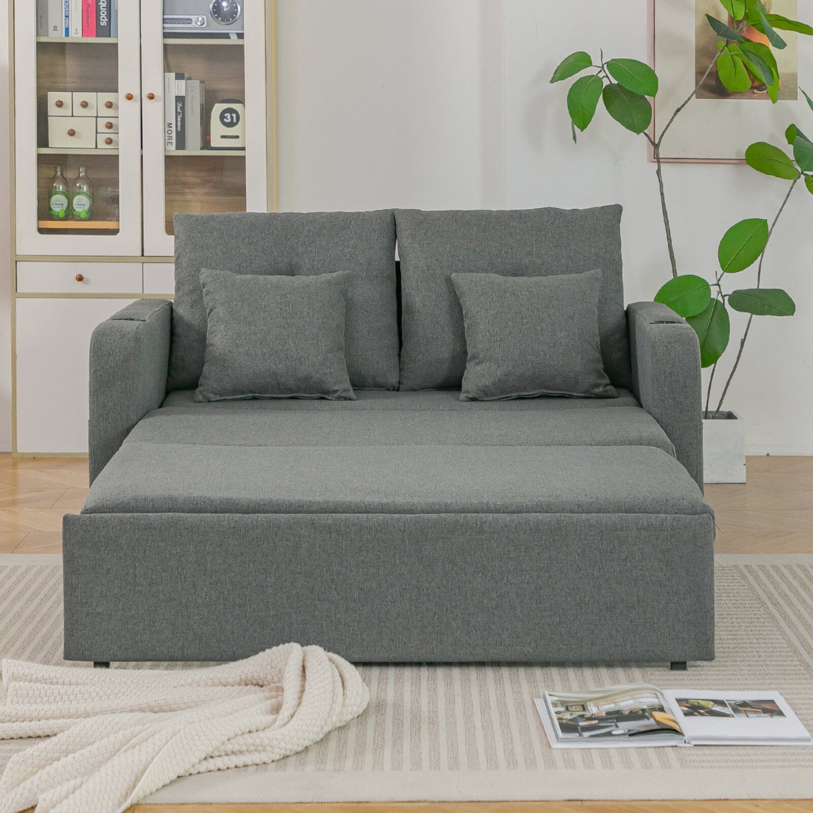 Pull-Out Sofa Bed with Storage Pockets and Cup Holders Living and Home 