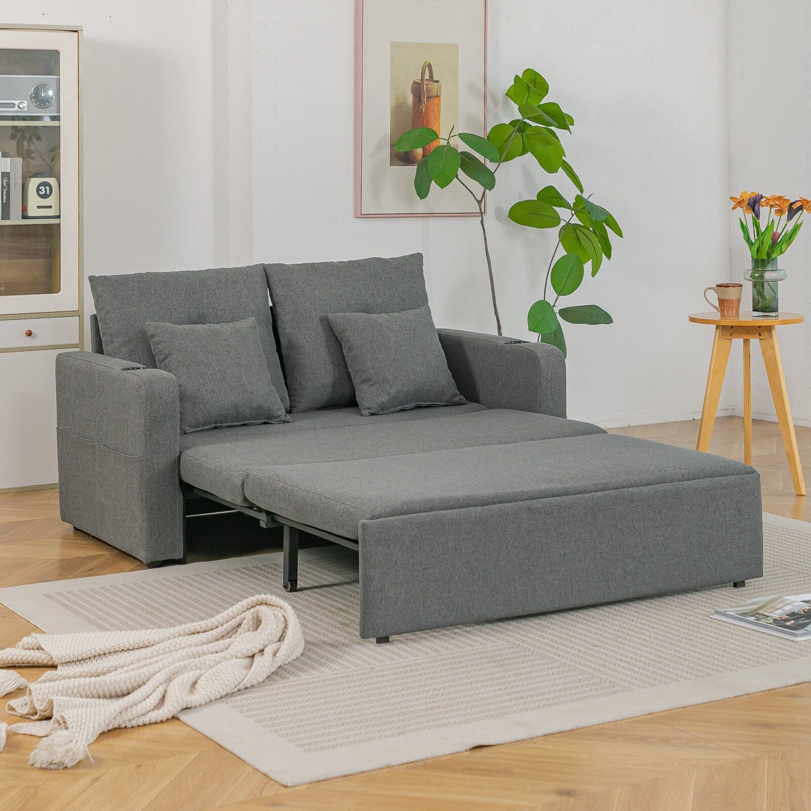 Pull-Out Sofa Bed with Storage Pockets and Cup Holders Living and Home 