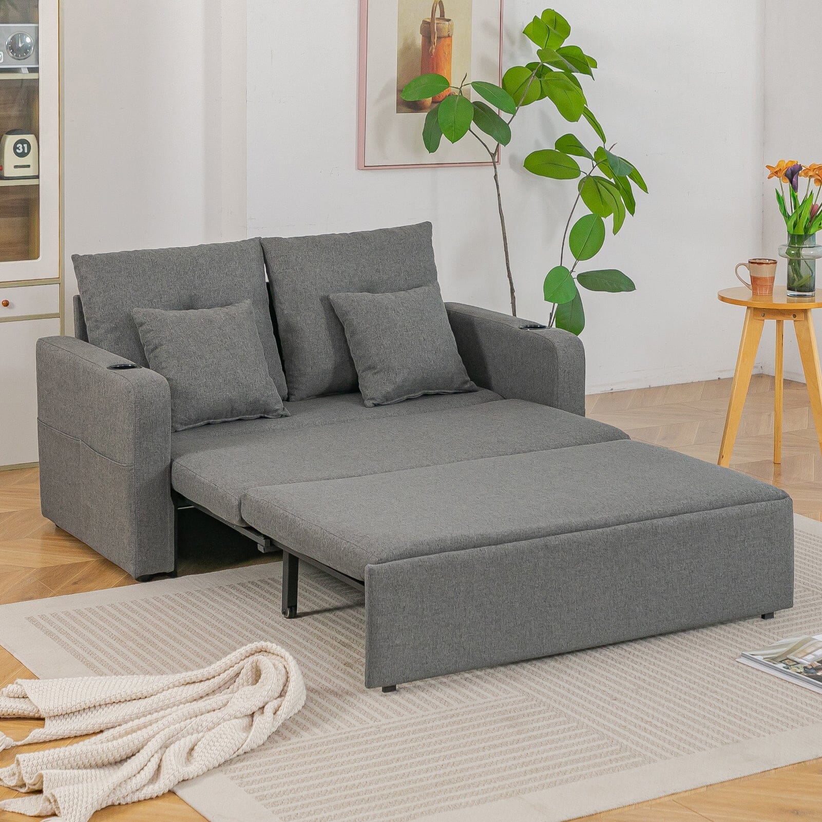 Pull-Out Sofa Bed with Storage Pockets and Cup Holders Living and Home 