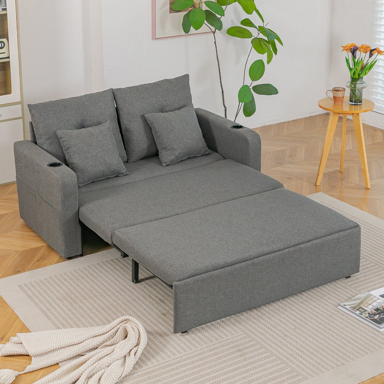 Pull-Out Sofa Bed with Storage Pockets and Cup Holders Living and Home 