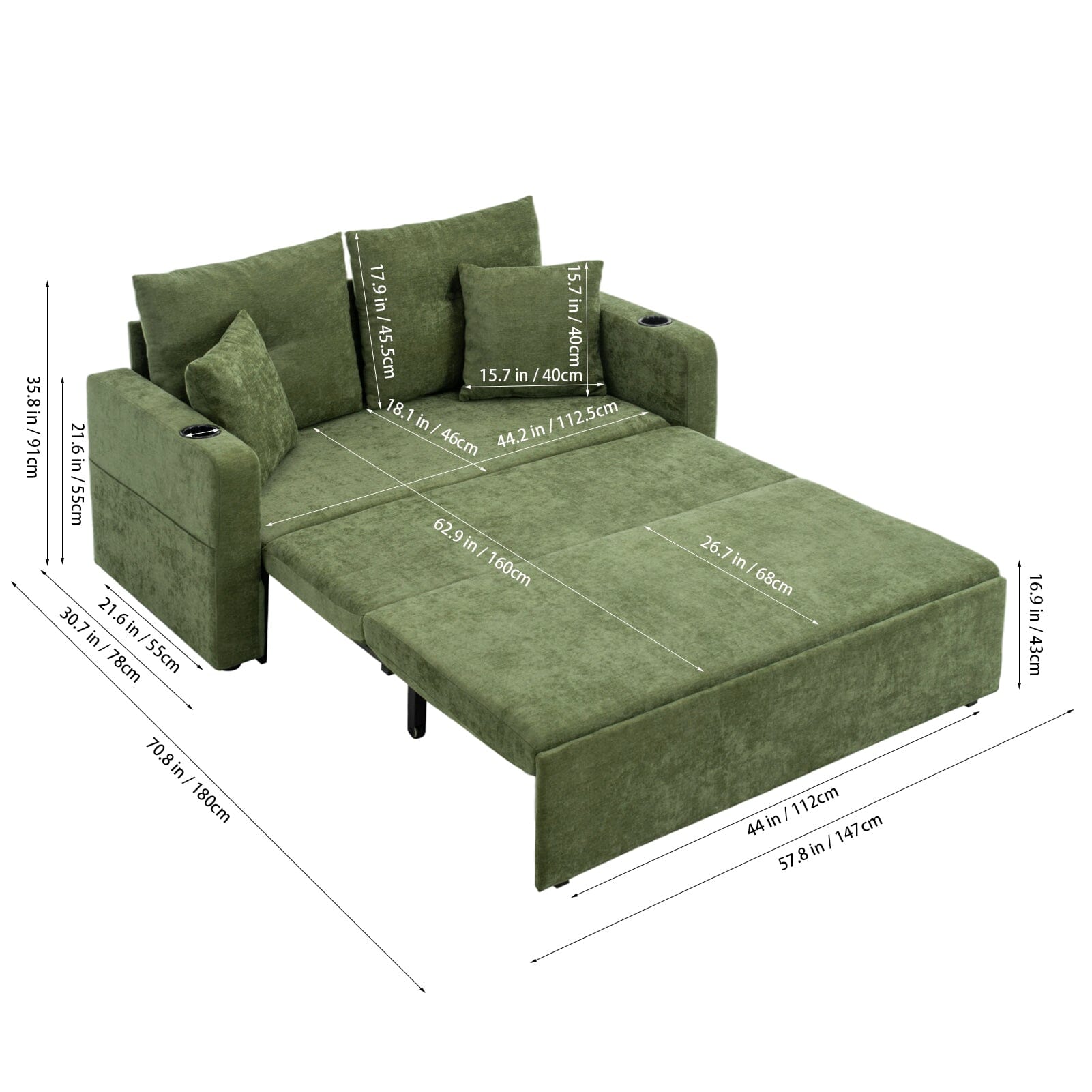 Pull-Out Sofa Bed with Storage Pockets and Cup Holders Living and Home 