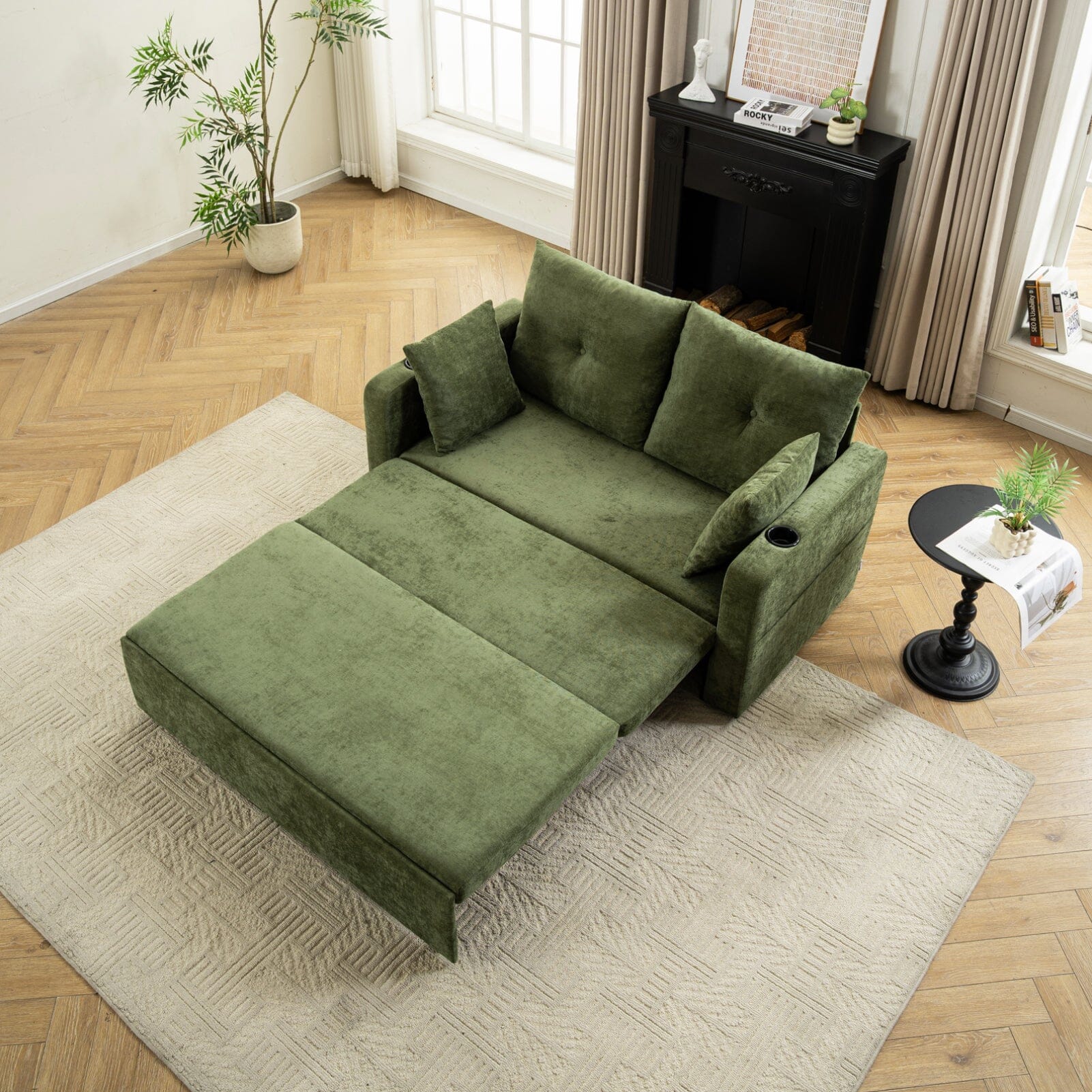 Pull-Out Sofa Bed with Storage Pockets and Cup Holders Living and Home 