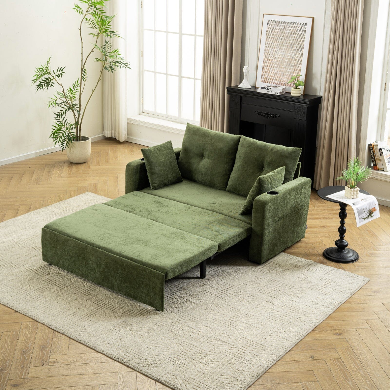 Pull-Out Sofa Bed with Storage Pockets and Cup Holders Living and Home 