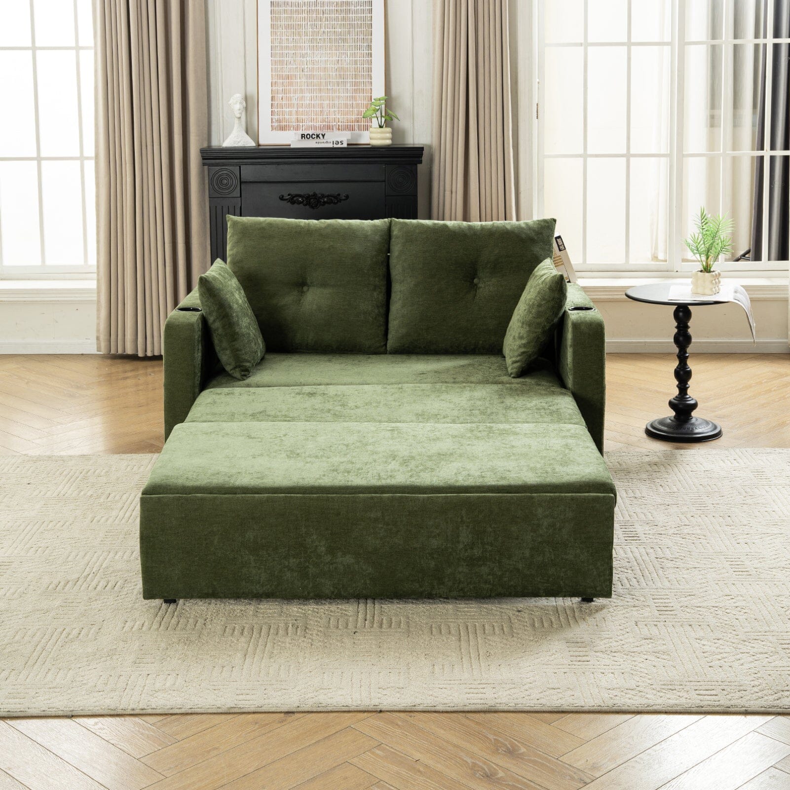 Pull-Out Sofa Bed with Storage Pockets and Cup Holders Living and Home 