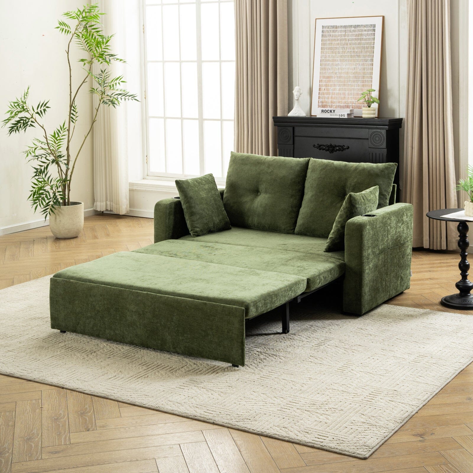 Pull-Out Sofa Bed with Storage Pockets and Cup Holders Living and Home 