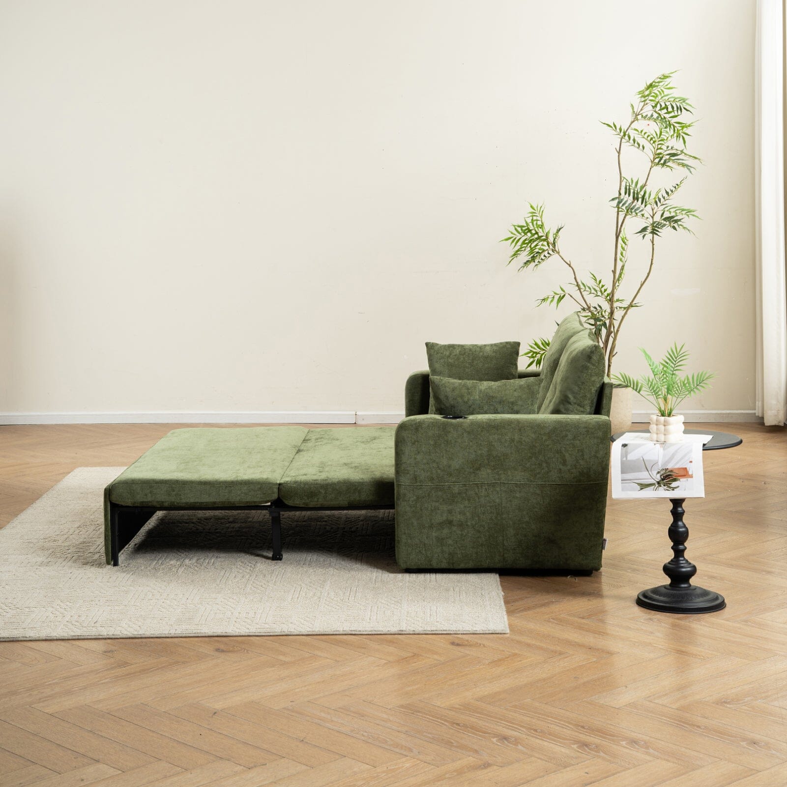 Pull-Out Sofa Bed with Storage Pockets and Cup Holders Living and Home 