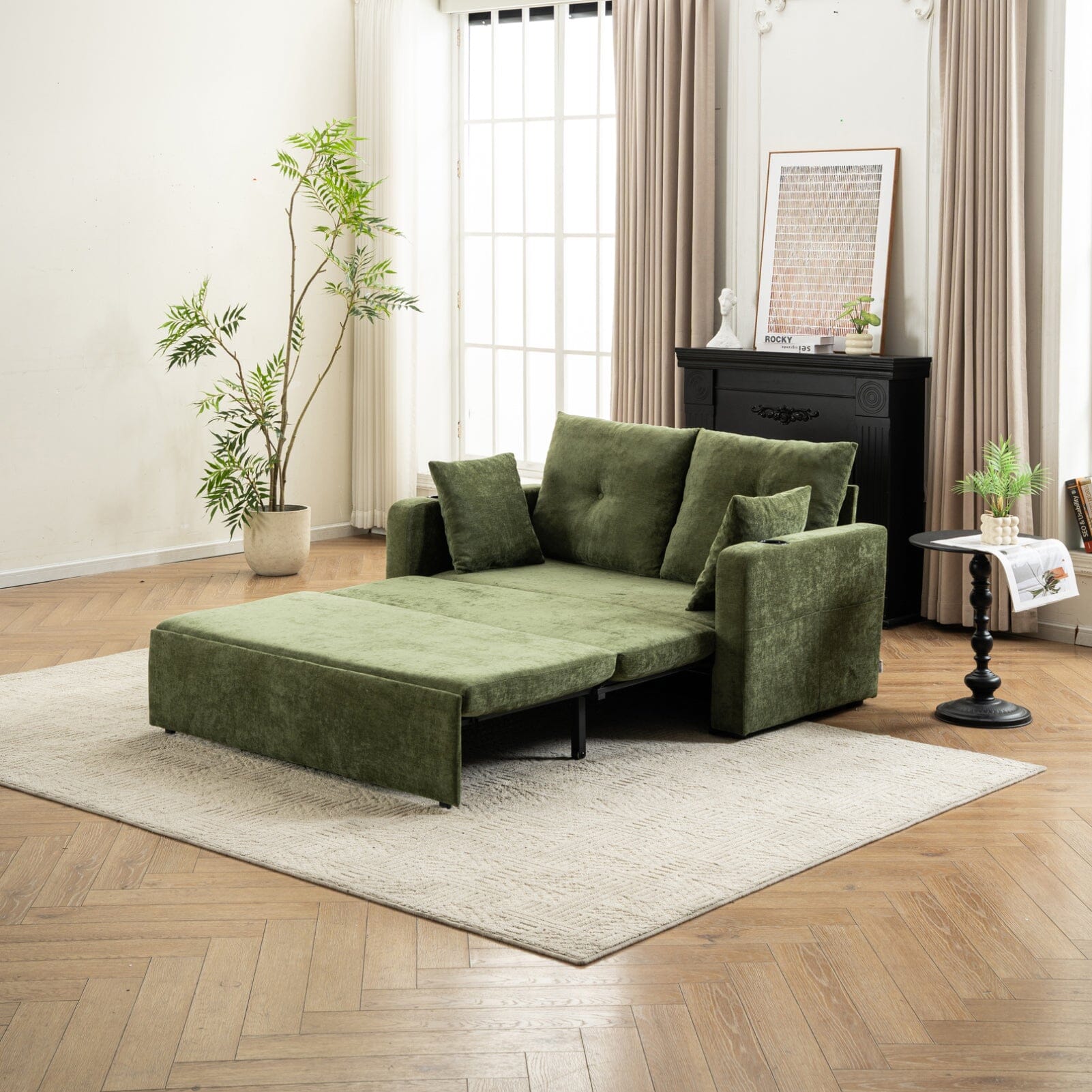 Pull-Out Sofa Bed with Storage Pockets and Cup Holders Living and Home 