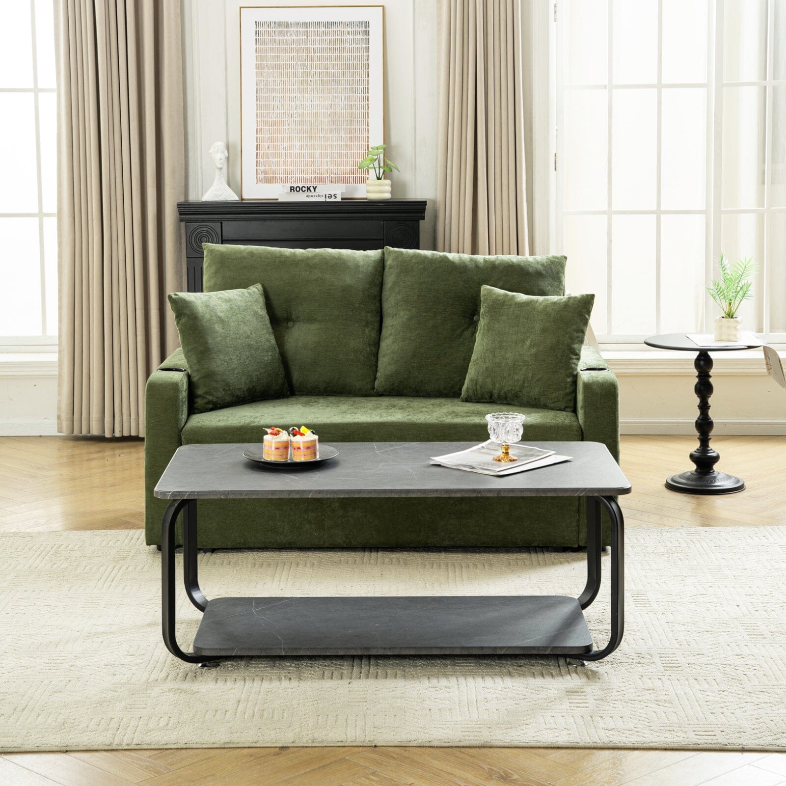Pull-Out Sofa Bed with Storage Pockets and Cup Holders Living and Home 
