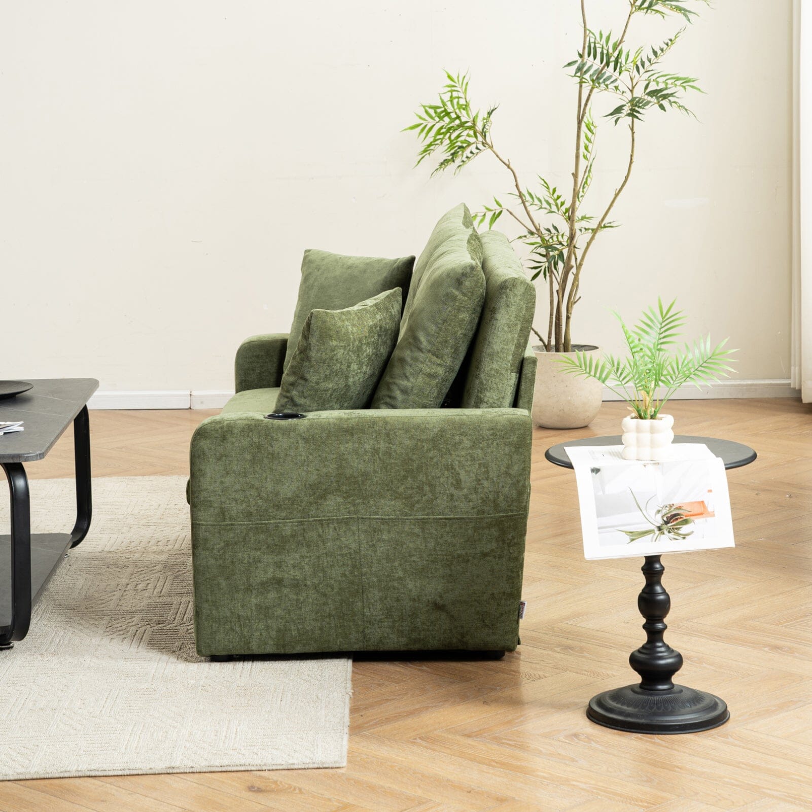 Pull-Out Sofa Bed with Storage Pockets and Cup Holders Living and Home 