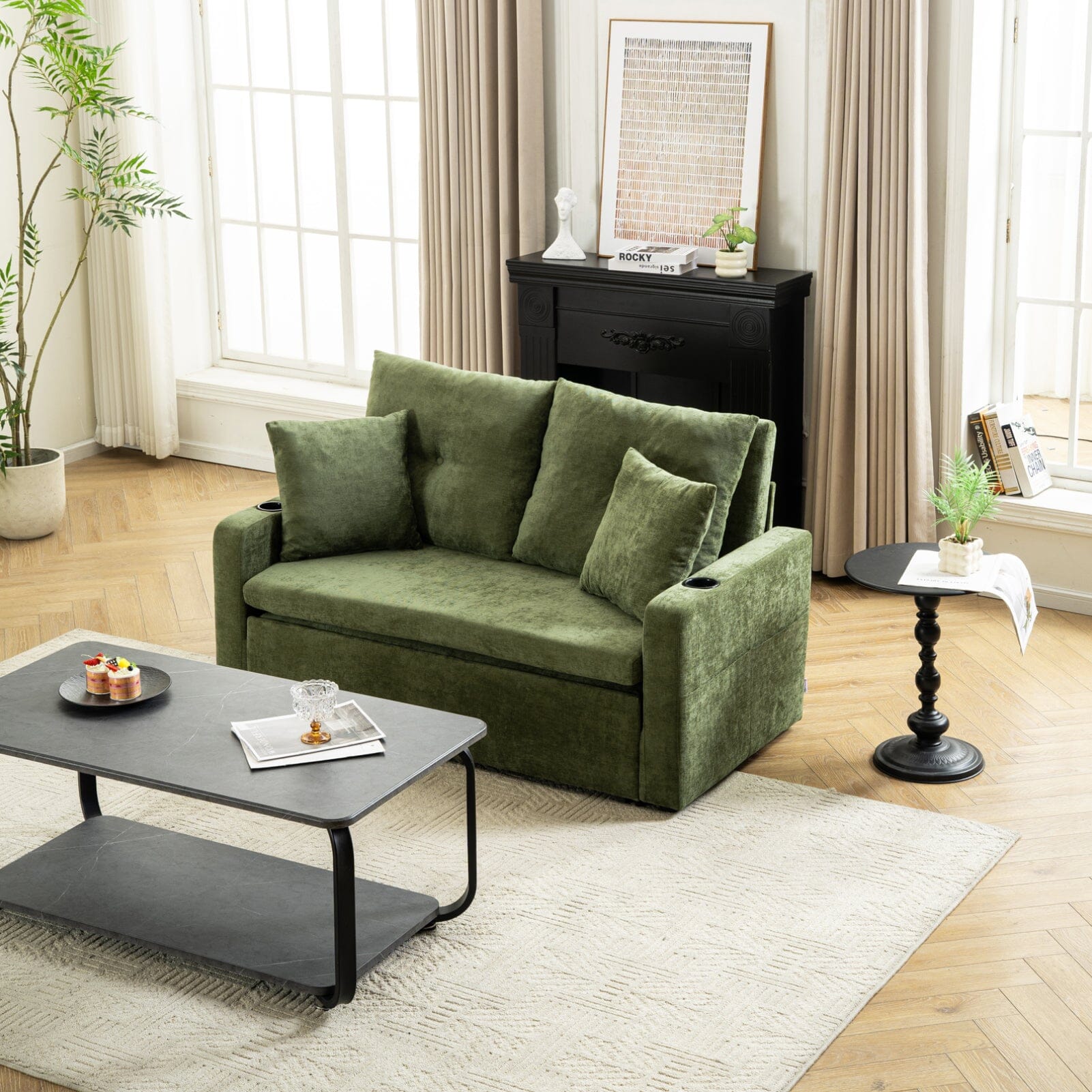 Pull-Out Sofa Bed with Storage Pockets and Cup Holders Living and Home 