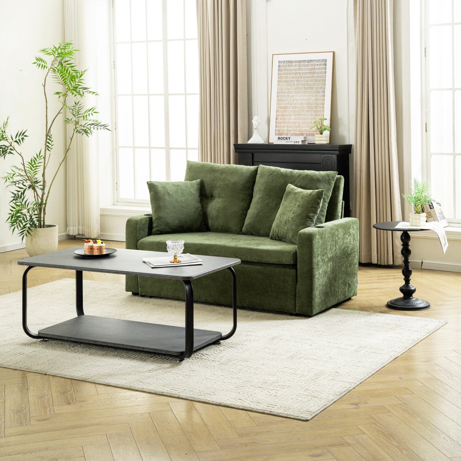 Pull-Out Sofa Bed with Storage Pockets and Cup Holders Living and Home 