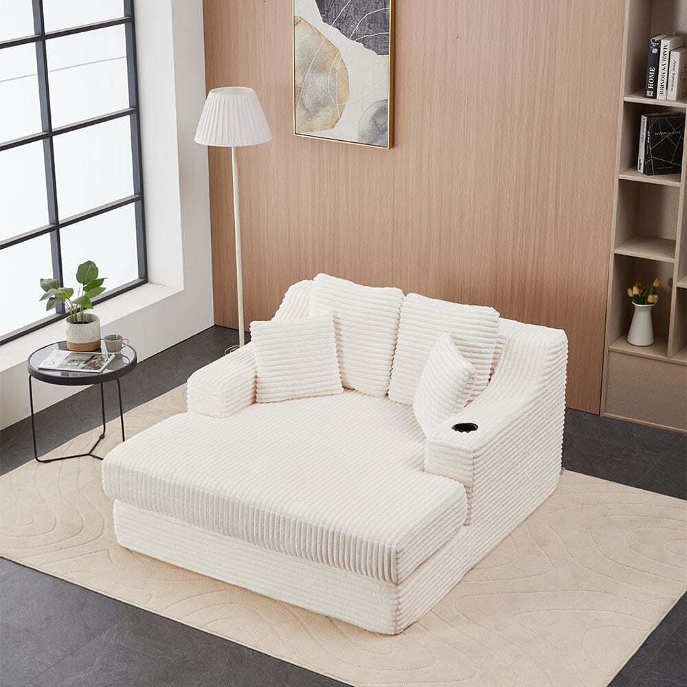 Convertible Sofa Bed with Corduroy Upholstery Cup Holder and Cushions Living and Home 