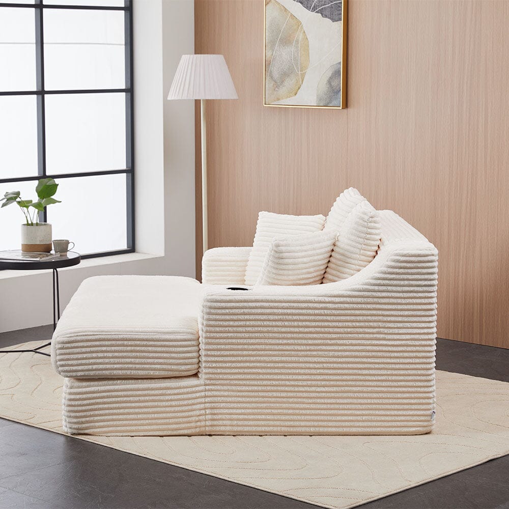 Convertible Sofa Bed with Corduroy Upholstery Cup Holder and Cushions Living and Home 