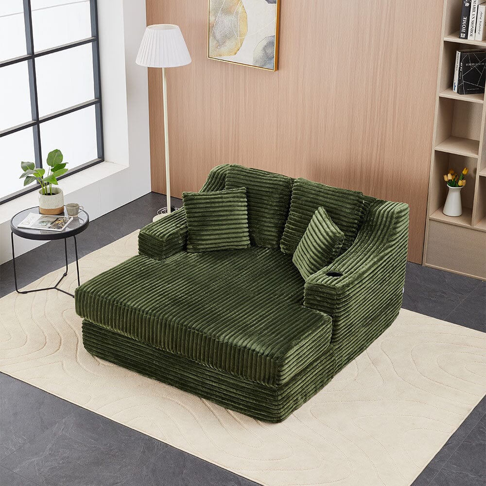 Convertible Sofa Bed with Corduroy Upholstery Cup Holder and Cushions Living and Home 