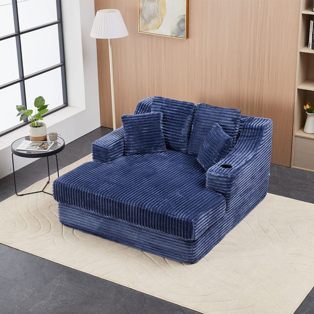 Convertible Sofa Bed with Corduroy Upholstery Cup Holder and Cushions Living and Home 