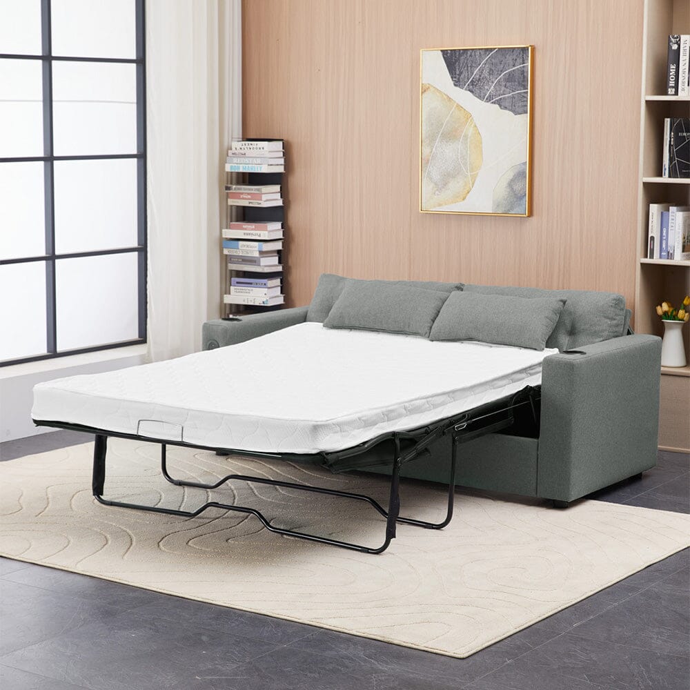 Convertible Sofa Bed with Cup Holders USB Port and Tufted Details Living and Home 