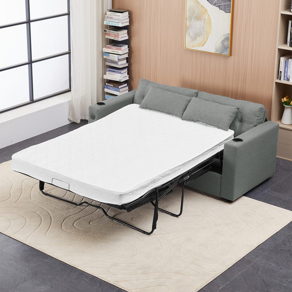 Convertible Sofa Bed with Cup Holders USB Port and Tufted Details Living and Home 