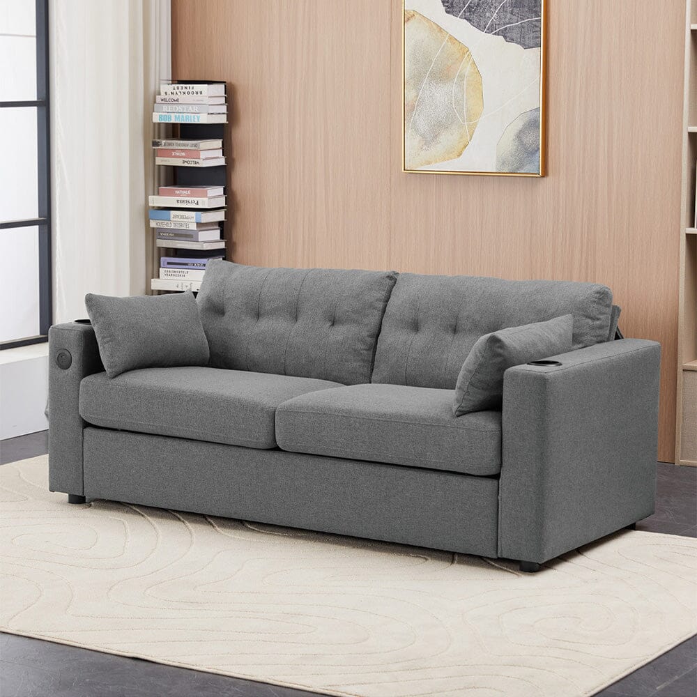 Convertible Sofa Bed with Cup Holders USB Port and Tufted Details Living and Home 