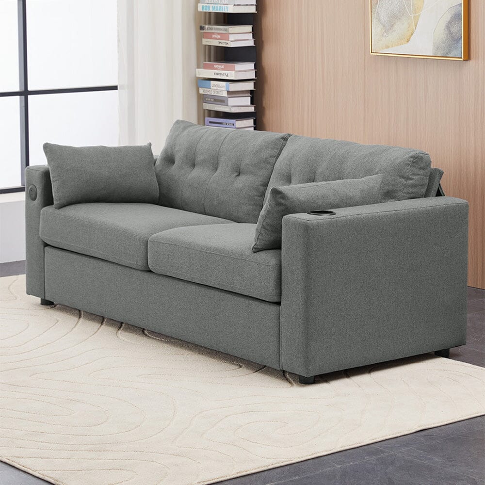 Convertible Sofa Bed with Cup Holders USB Port and Tufted Details Living and Home 