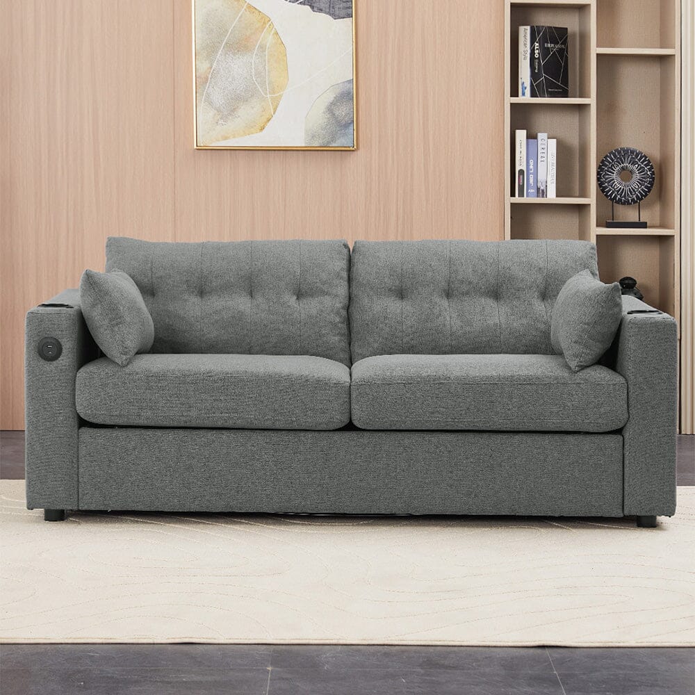 Convertible Sofa Bed with Cup Holders USB Port and Tufted Details Living and Home 