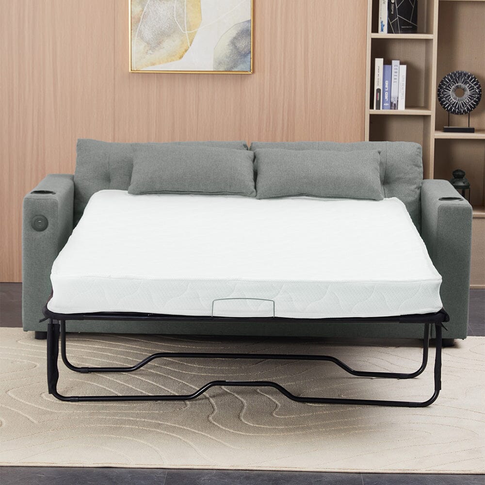 Convertible Sofa Bed with Cup Holders USB Port and Tufted Details Living and Home 