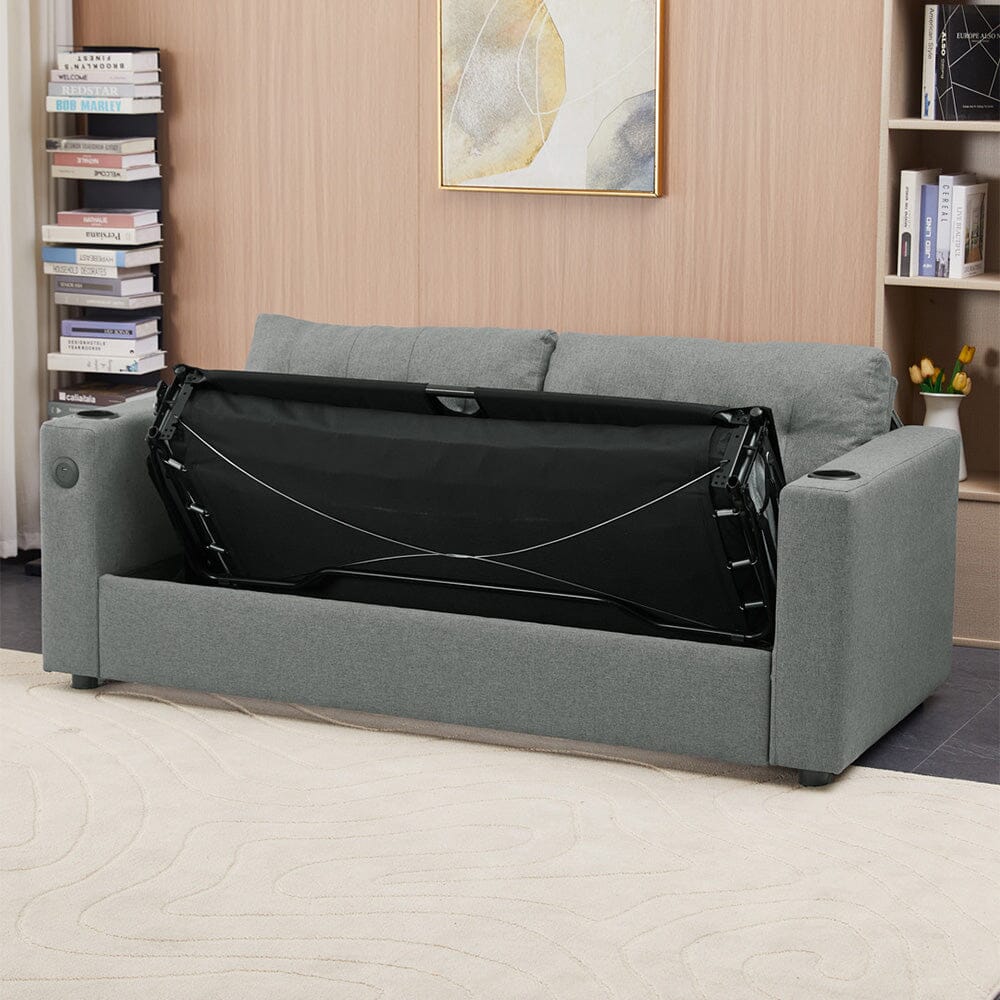 Convertible Sofa Bed with Cup Holders USB Port and Tufted Details Living and Home 