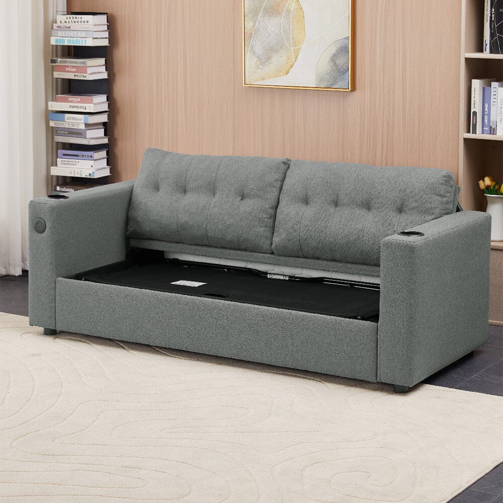 Convertible Sofa Bed with Cup Holders USB Port and Tufted Details Living and Home 