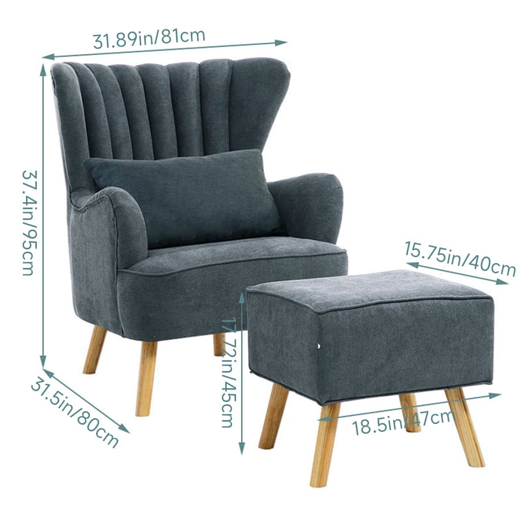 Navy Grey Fleece Accent Chair with Ottoman & Cushion Living and Home 