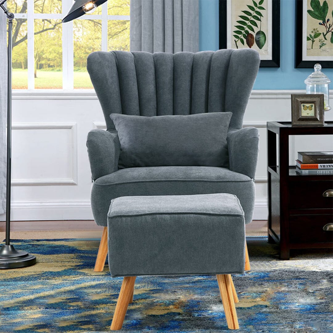 Navy Grey Fleece Accent Chair with Ottoman & Cushion Living and Home 